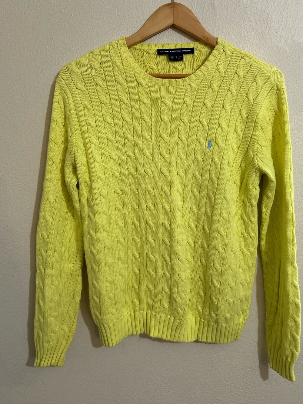 Ralph Lauren Sport Women’s Small Yellow Cable Knit Cotton Sweater Crewneck